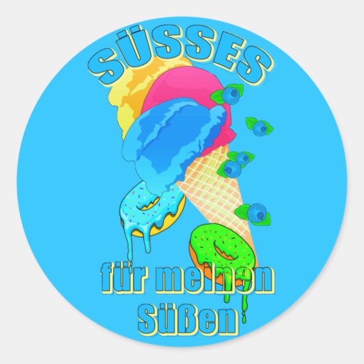 SÜSSES für meinen Süßen Eis Donut Blaubeeren Ronde Sticker (Voorkant)