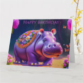 Süßes Nilpferd zum Geburtstag Kaart (Gele Bloem)