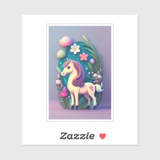 Süßes Pony mit Blumenhintergrund -  Sticker (Vel)