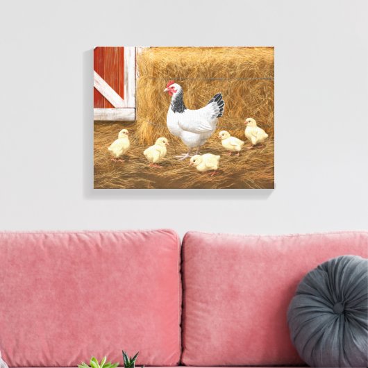 Sussex Chicken Mama Hen en Chicken Chicken Canvas Afdruk (Insitu (Woonkamer))