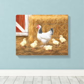 Sussex Chicken Mama Hen en Chicken Chicken Canvas Afdruk (Insitu (Houten vloer))
