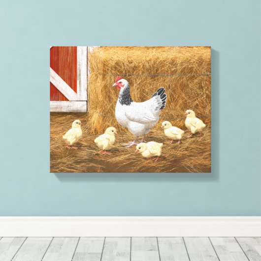 Sussex Chicken Mama Hen en Chicken Chicken Canvas Afdruk (Insitu (Houten vloer))