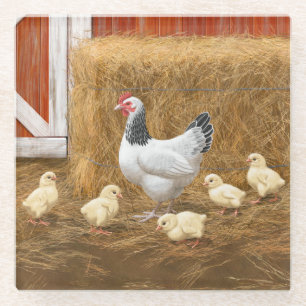 Sussex Chicken Mama Hen en Chicken Chicken Glazen Onderzetter