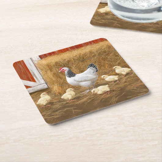 Sussex Chicken Mama Hen en Chicken Chicken Kartonnen Onderzetters (Schuin)