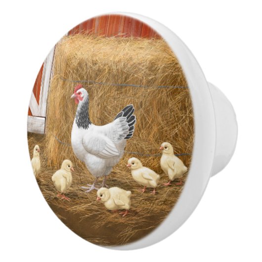 Sussex Chicken Mama Hen en Chicken Chicken Keramische Knop (Rechts)