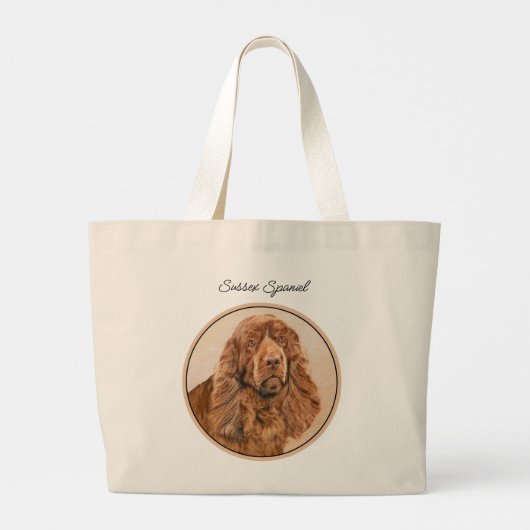 Sussex Spaniel Schilderen Schattigee Originele Pet Grote Tote Bag (Achterkant)