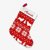 Sussex Spaniel Silhouettes Pattern Red en White Kleine Kerstsok (Voorkant (Hangend))