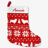 Sussex Spaniel Silhouettes Pattern Red en White Kleine Kerstsok (Voorkant)