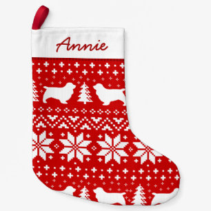 Sussex Spaniel Silhouettes Pattern Red en White Kleine Kerstsok