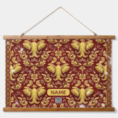 Sustainable Opulence: Crimson & Gold Elephant Des Hangend Wandkleed (Voorkant)