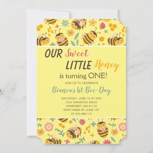 Sute Sweet Little Honey Bumble Bee Birthday Kaart (Voorkant)