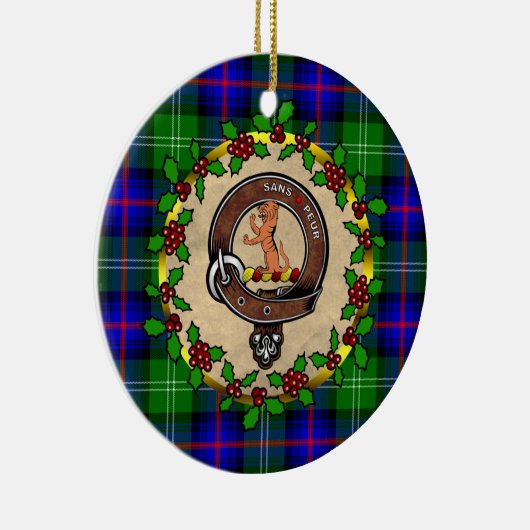 Sutherland Badge & Tartan Gepersonaliseerde Kerstm Keramisch Ornament (Rechts)
