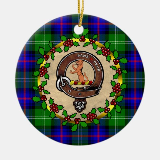 Sutherland Badge & Tartan Gepersonaliseerde Kerstm Keramisch Ornament (Voorkant)