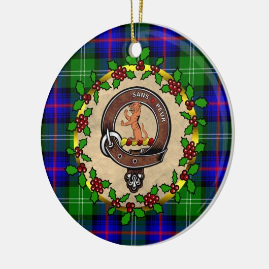 Sutherland Badge & Tartan Gepersonaliseerde Kerstm Keramisch Ornament (Links)