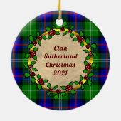 Sutherland Badge & Tartan Gepersonaliseerde Kerstm Keramisch Ornament (Achterkant)