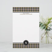 Sutherland Clan Ancient Tartan Tan Plaid Monogram Briefpapier (Staand voorkant)