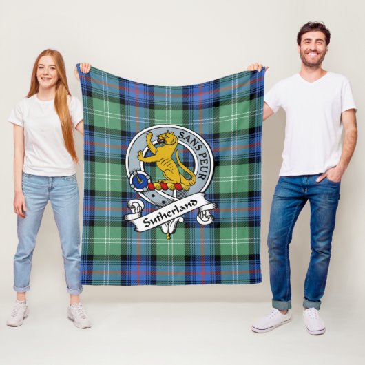 Sutherland Old Ancient Clan Badge Tartan Schotse P Fleece Deken (In situ)