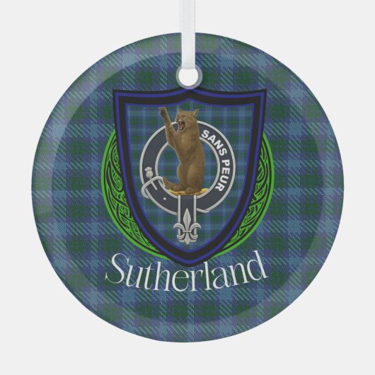 Sutherland Schotse Clan Tartan & Crest Glas Ornament (Voorkant)
