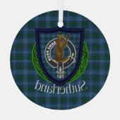 Sutherland Schotse Clan Tartan & Crest Glas Ornament (Achterkant)