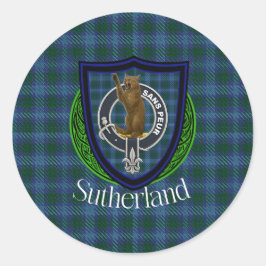 Sutherland Schotse Clan Tartan & Crest Ronde Sticker