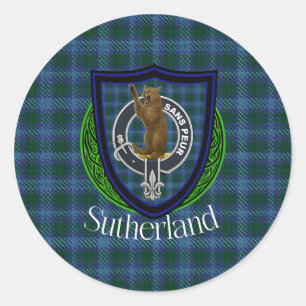 Sutherland Schotse Clan Tartan & Crest Ronde Sticker