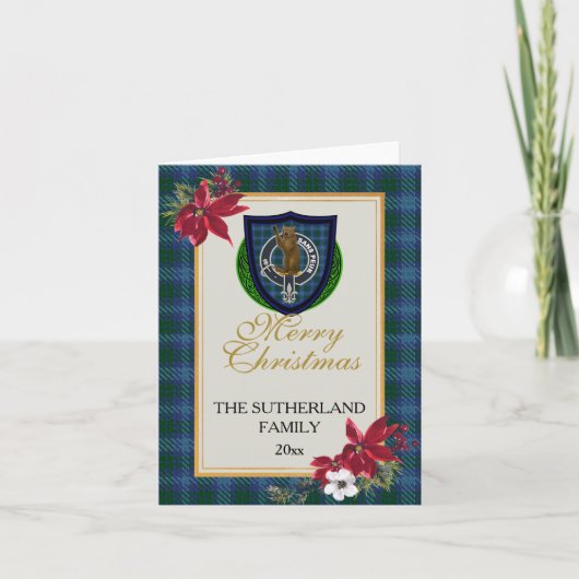 Sutherland Schotse Clan Tartan & Wapen Kaart (Voorkant)