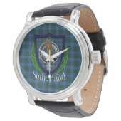 Sutherland Schotse Clan Tartan & Wapenembleem Horloge (Gekanteld)
