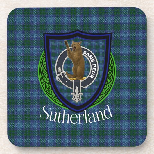 Sutherland Scottish Clan Tartan & Crest Bier Onderzetter (Voorkant)