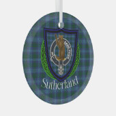 Sutherland Scottish Clan Tartan & Crest Glas Ornament (Voorkant Rechts)
