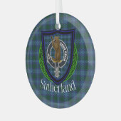 Sutherland Scottish Clan Tartan & Crest Glas Ornament (Voorkant links)