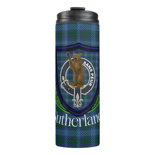 Sutherland Scottish Clan Tartan & Crest Thermosbeker (Voorkant)