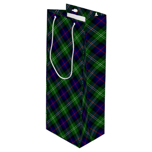 Sutherland tartan blauw groen ruit wijn cadeautas (Voorkant Gekanteld)