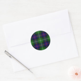 Sutherland tartan blue green plaid ronde sticker