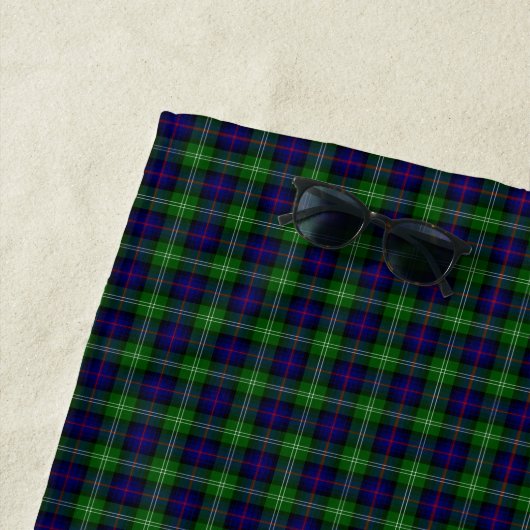 Sutherland tartan blue green plaid strandlaken (In situ)