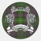 Sutherland Tartan Shield Ronde Sticker (Voorkant)