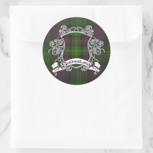 Sutherland Tartan Shield Ronde Sticker (Tas)