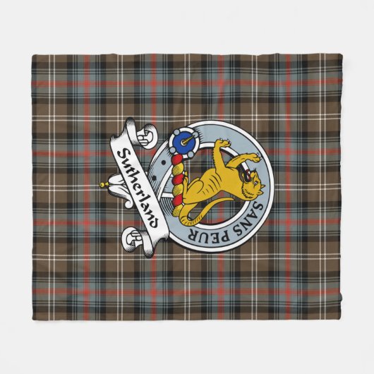 Sutherland Weathered Clan Badge Tartan Pset Fleece Deken (Voorkant (Horizontaal))