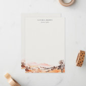 Sutle Blush Orange Watercolor Woods Mountain  Notitiekaartje (Voorkant / Achterkant in situ)