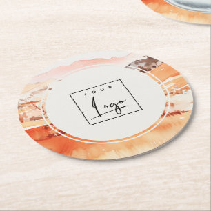 Sutle Blush Oranje Aquarel Woods Berg Logo Ronde Kartonnen Onderzetter