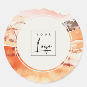Sutle Blush Oranje Aquarel Woods Berg Logo Ronde Sticker