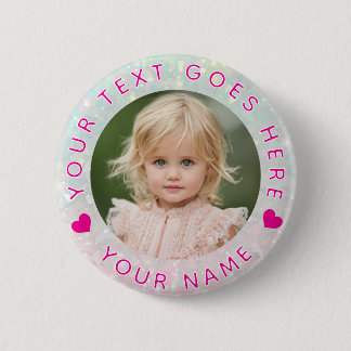 Suttle Glitter Aangepaste Foto & Tekst Ronde Button 5,7 Cm