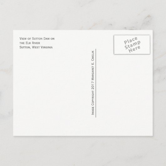 Sutton Dam op Elk River, Sutton, West Virgina Briefkaart (Achterkant)
