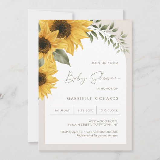 SUTTON Zonnebloem Baby shower Kaart (Voorkant)