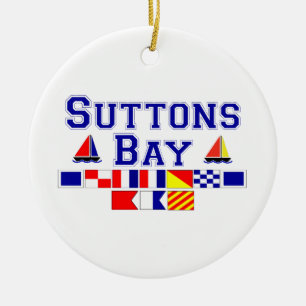 Suttons Bay, MI - Nautical Flag Spelling Keramisch Ornament
