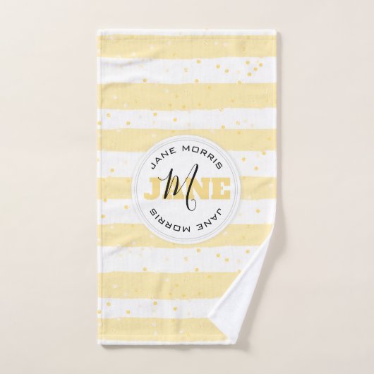 Suuny Yellow and White Monogrammed Name Stripes Bad Handdoek (Handdoek)