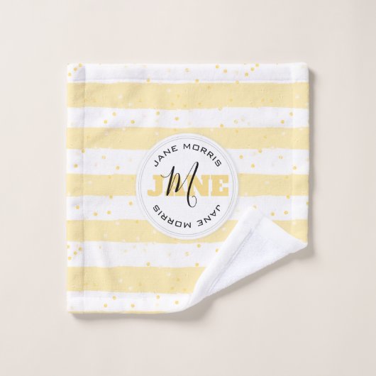 Suuny Yellow and White Monogrammed Name Stripes Bad Handdoek (Wasdoekje)