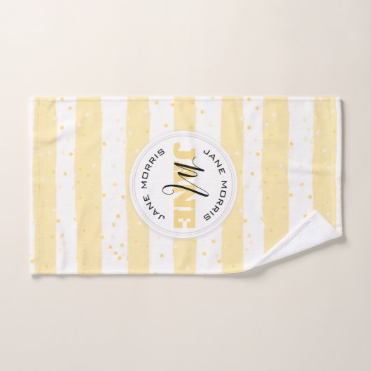 Suuny Yellow and White Monogrammed Name Stripes Bad Handdoek (Handdoek)