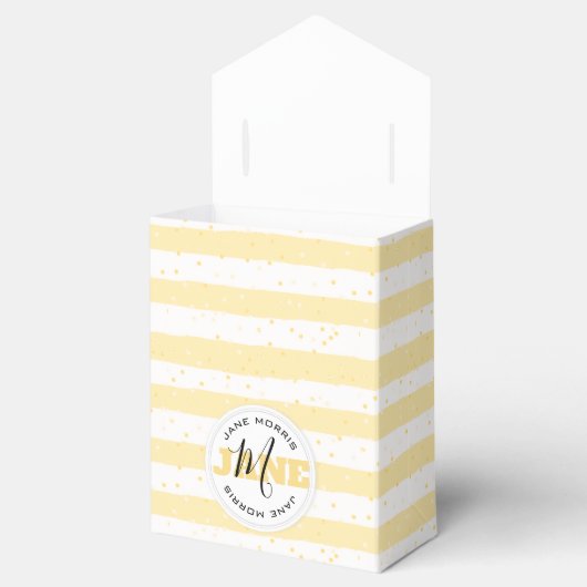 Suuny Yellow and White Monogrammed Name Stripes Bedankdoosjes (Geopend)