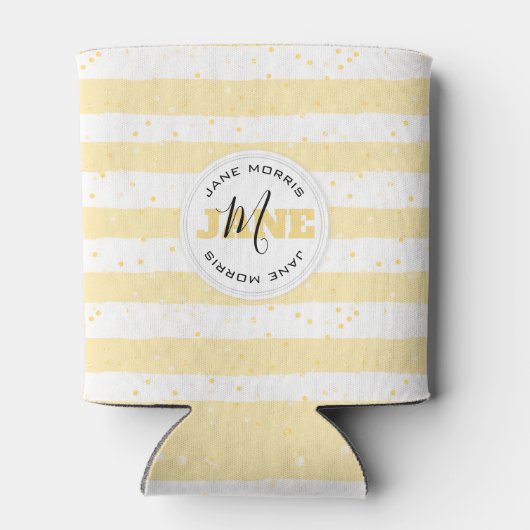 Suuny Yellow and White Monogrammed Name Stripes Blikjeskoeler (Achterkant)