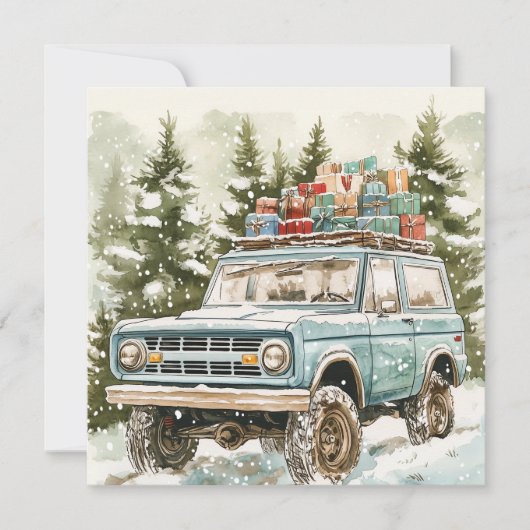  SUV met geschenken op Top Ornament Feestdagenkaart (Voorkant)